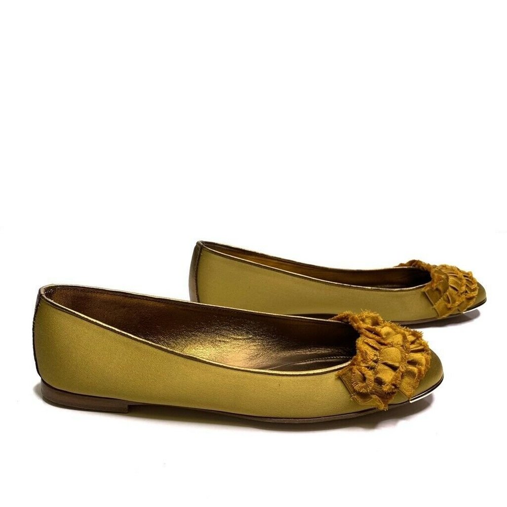 Devi Kroell Gold Satin Ballet Flats Shoes Italy
